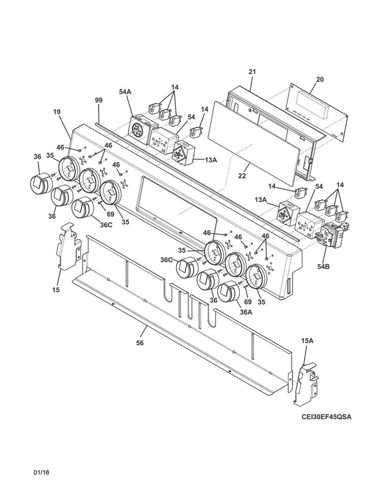 Backguard Diagram and Parts List for EI30EF4CQSB  Electrolux Range