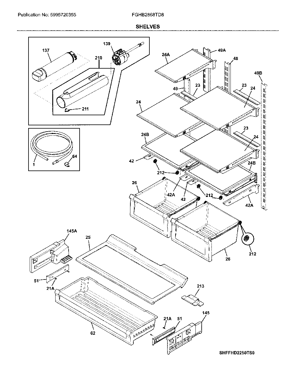 Shelves Diagram and Parts List for FGHB2868TD8  Frigidaire Refrigerator