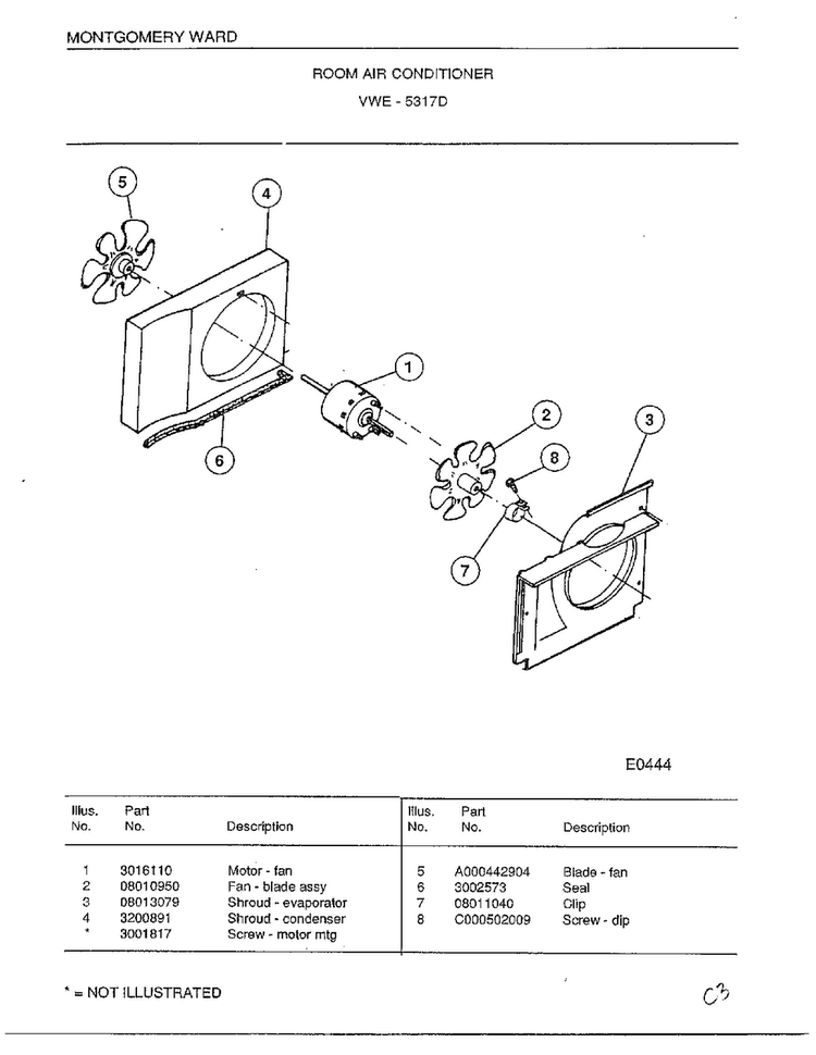 Room Air Conditioner Page 3 Diagram and Parts List for 5317D  Frigidaire Air Conditioner