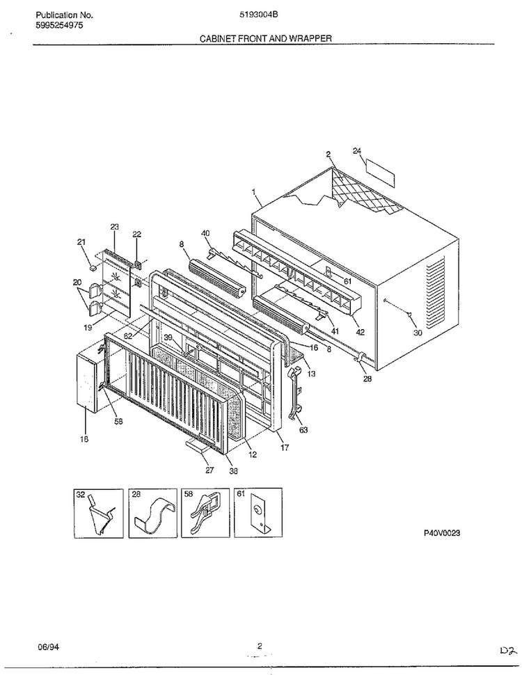 Cabinet Front And Wrapper Diagram and Parts List for 5193004B  Frigidaire Air Conditioner
