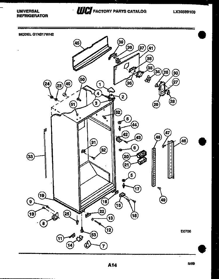 CABINET PARTS Diagram and Parts List for GTN217WHL2  Uni Refrigerator