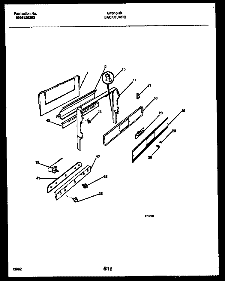 BACKGUARD Diagram and Parts List for GF610RXD1  Frigidaire Range