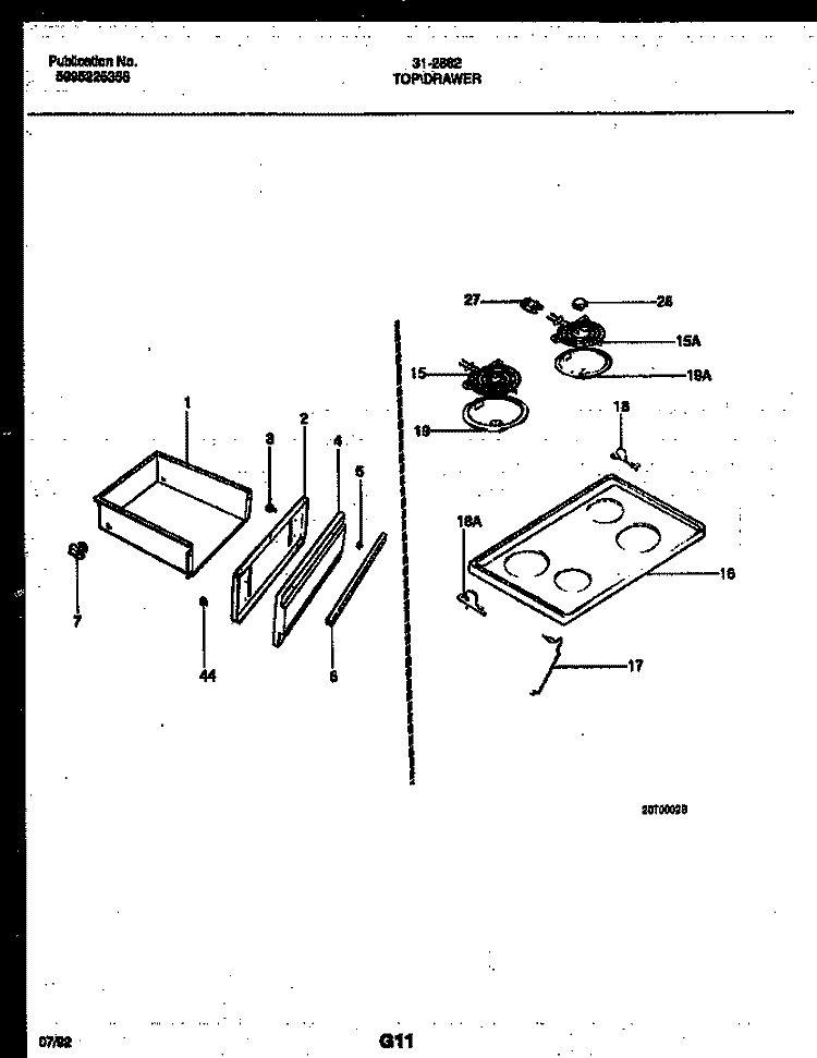 COOKTOP AND DRAWER PARTS Diagram and Parts List for 31-2862-00-01  Tappan Range