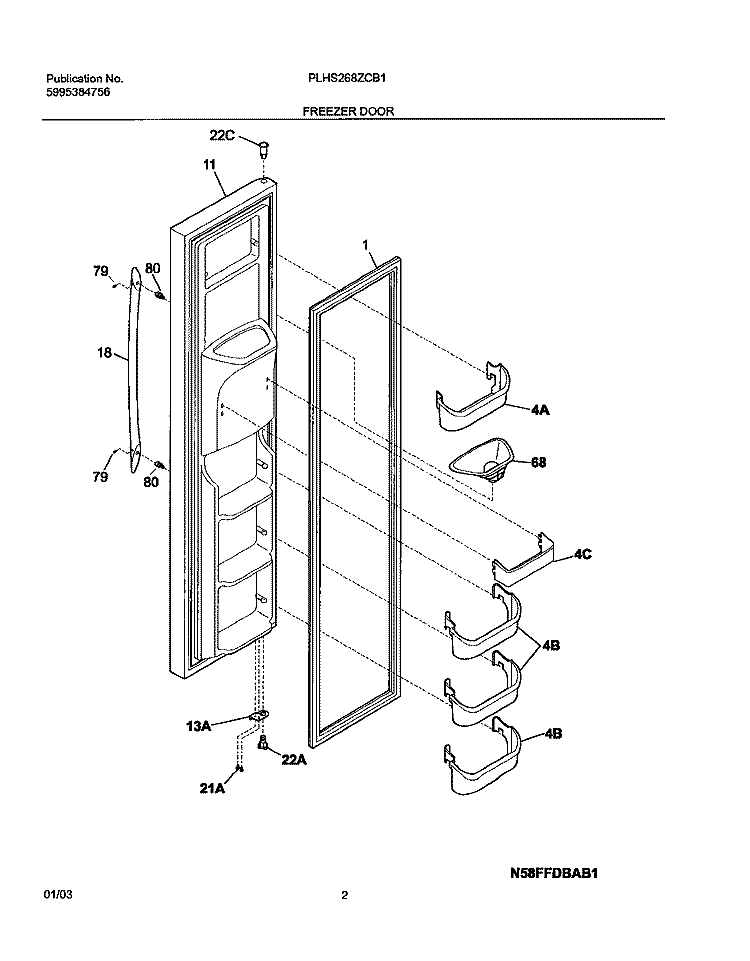 FREEZER DOOR Diagram and Parts List for PLHS268ZCB1  Frigidaire Refrigerator