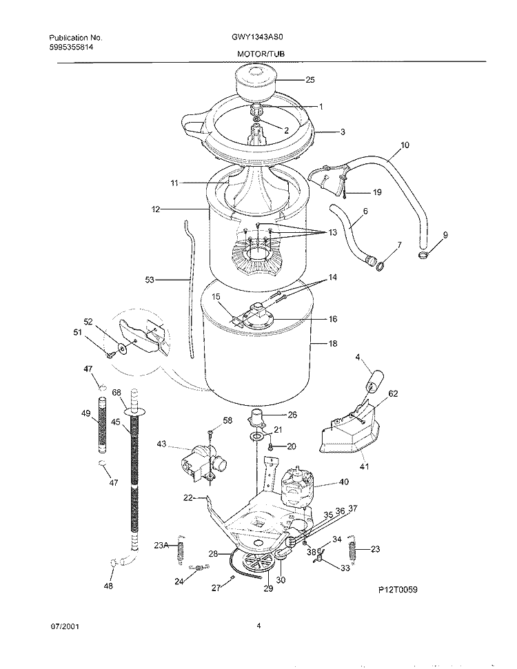 WSHR MTR, HOSE Diagram and Parts List for GWY1343AS0  Gibson Washer