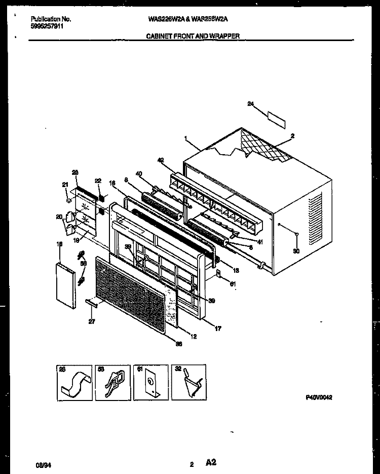 CABINET FRONT AND WRAPPER Diagram and Parts List for WAS256W2A1  Frigidaire Air Conditioner