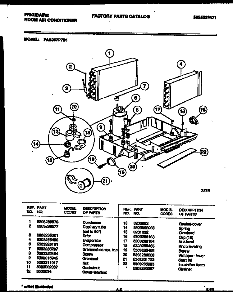 SYSTEM PARTS Diagram and Parts List for FAB057P7B1  Frigidaire Air Conditioner