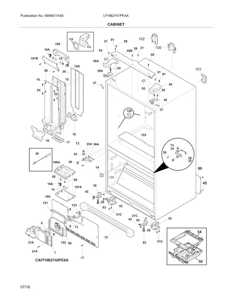 Cabinet Diagram and Parts List for LFHB2741PFAA  Frigidaire Refrigerator