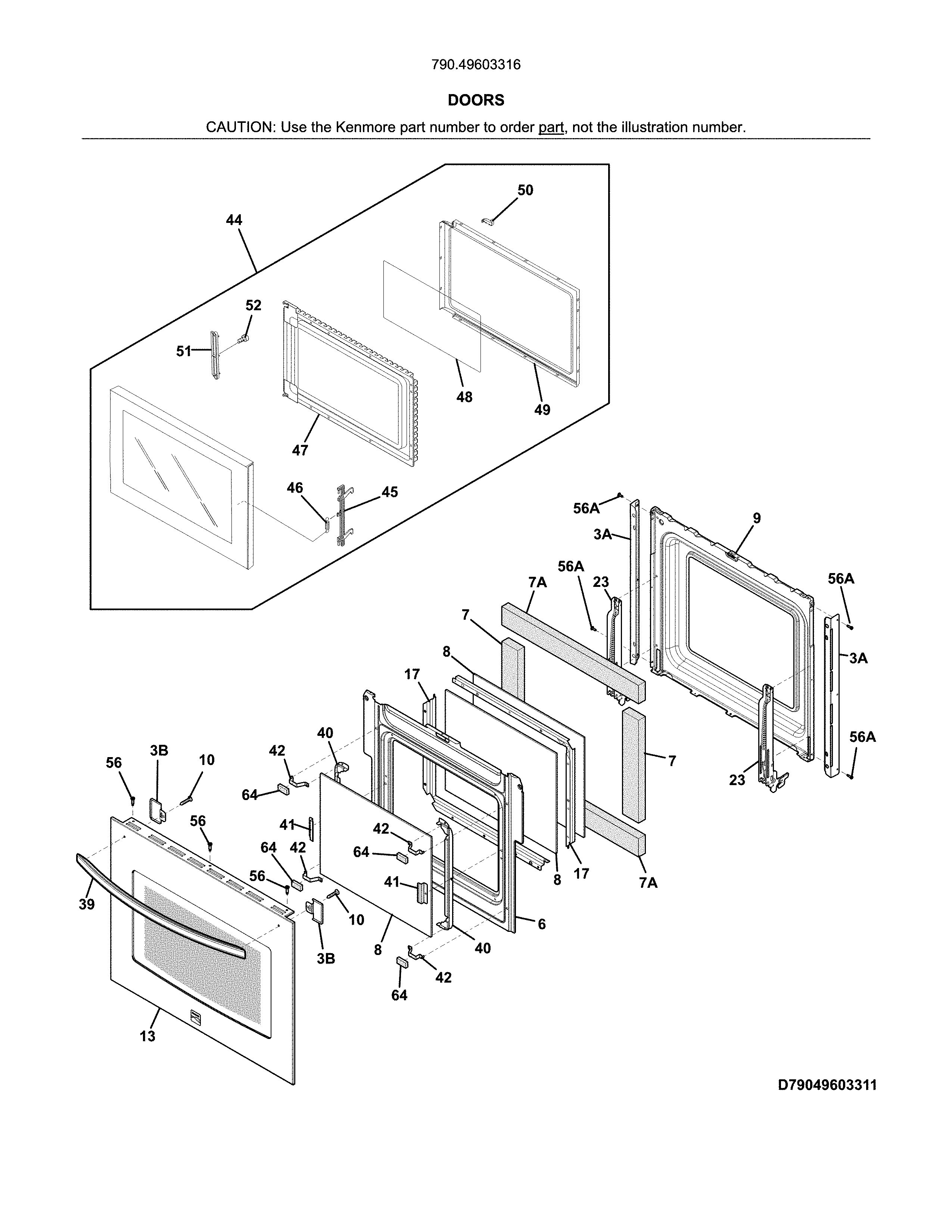 Doors Diagram and Parts List for 79049603316  Kenmore Microwave