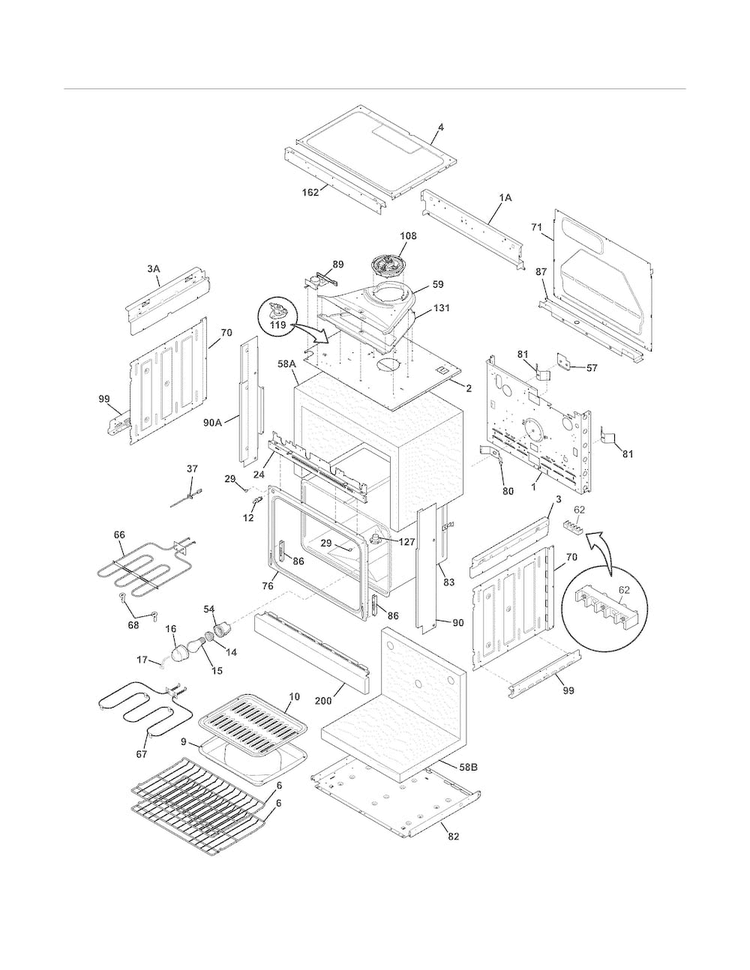 Body Diagram and Parts List for FFED3015LBC  Frigidaire Range