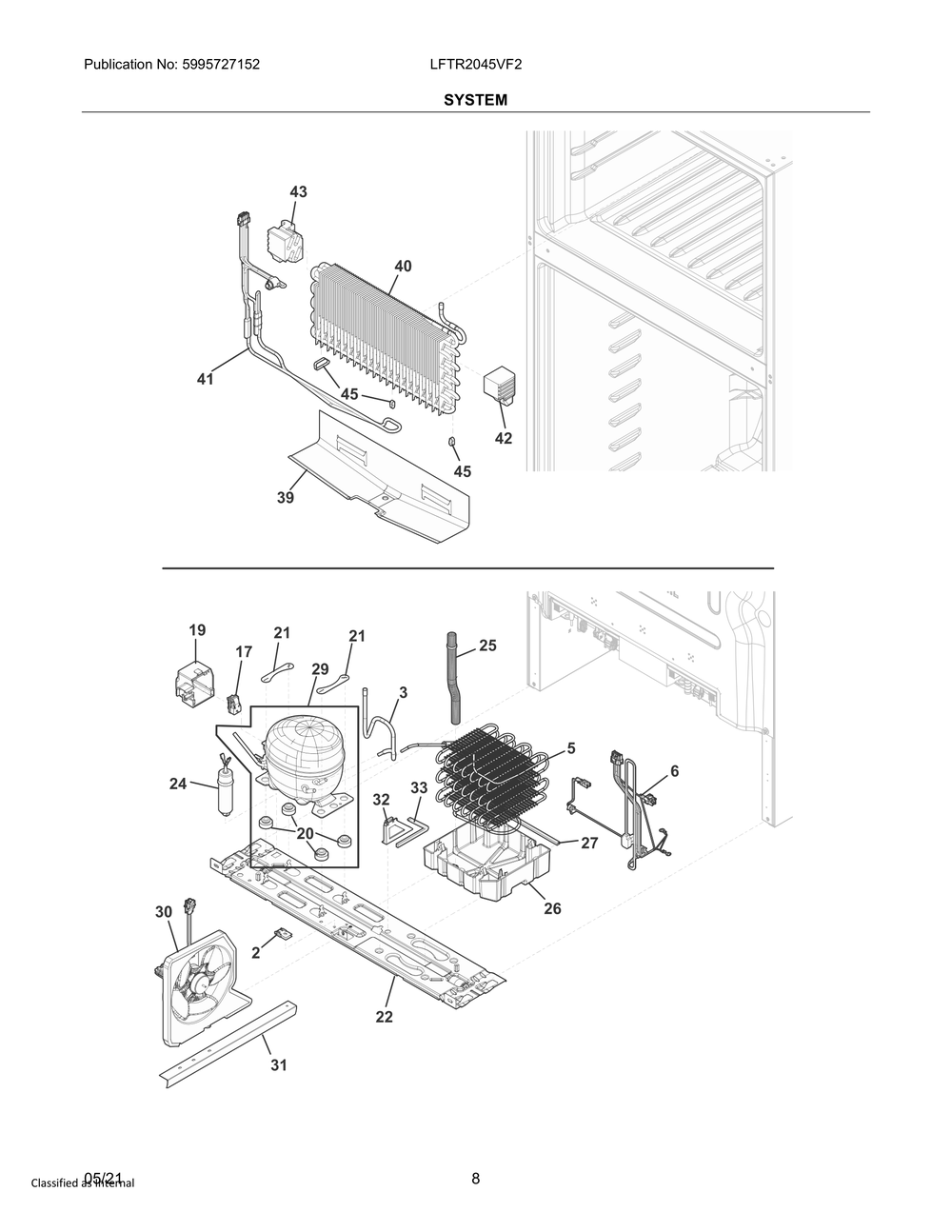 System Diagram and Parts List for LFTR2045VF2  Frigidaire Refrigerator
