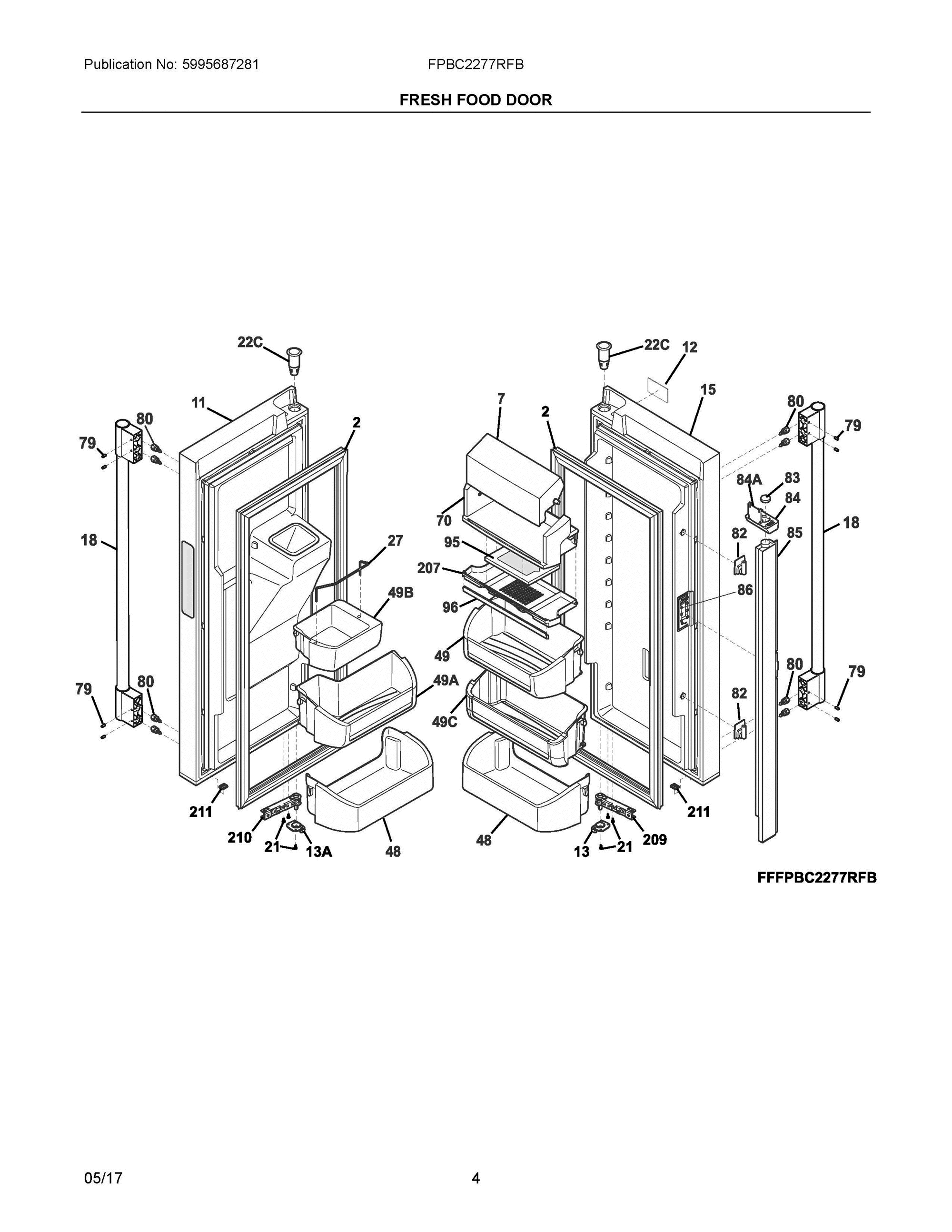 03 - FRESH FOOD DOOR Diagram and Parts List for FPBC2277RFB  Frigidaire Refrigerator