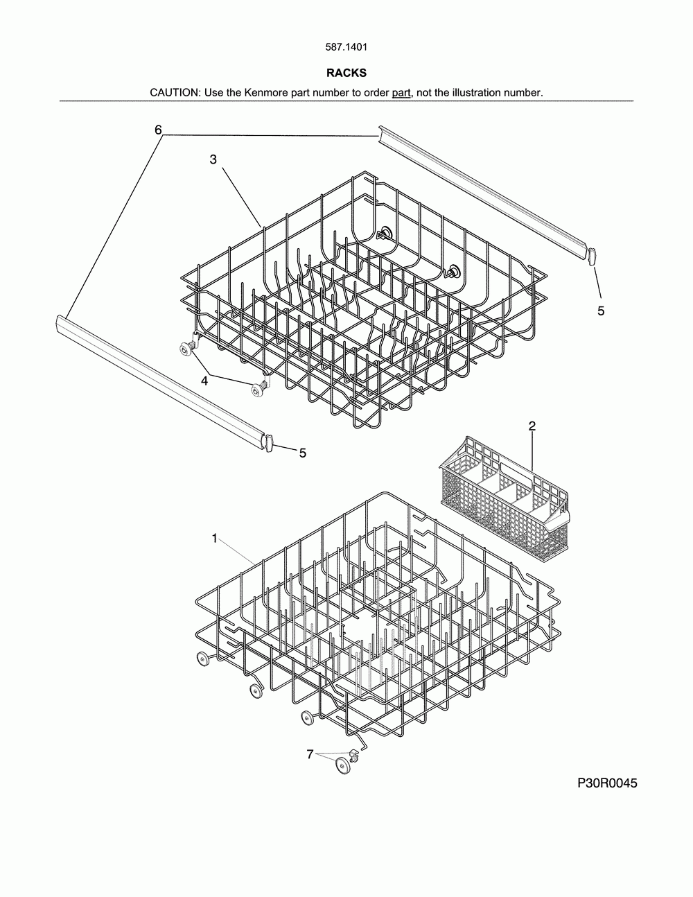 Racks Diagram and Parts List for 58714012416B  Kenmore Dishwasher