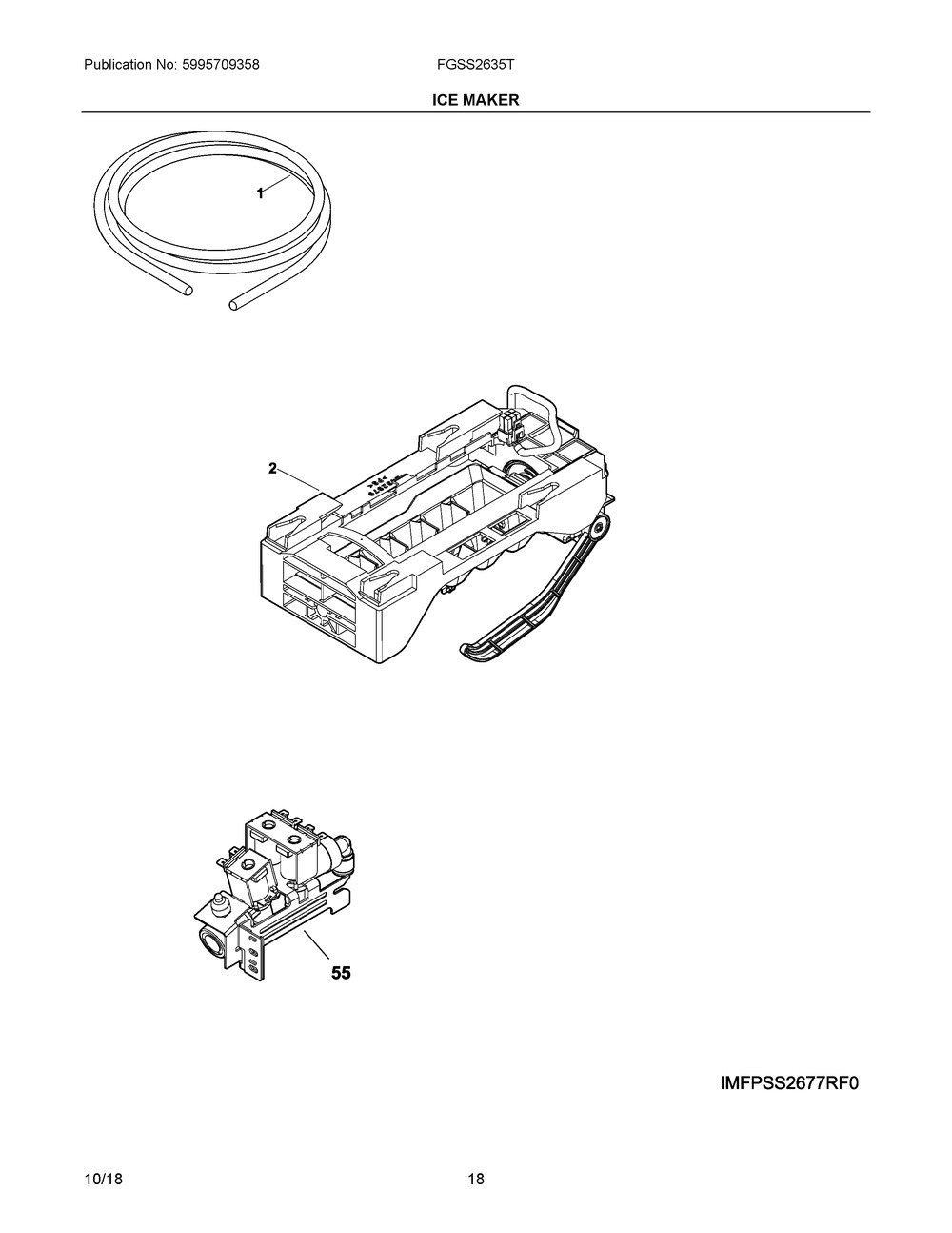 Ice Maker Diagram and Parts List for FGSS2635TE4  Frigidaire Refrigerator