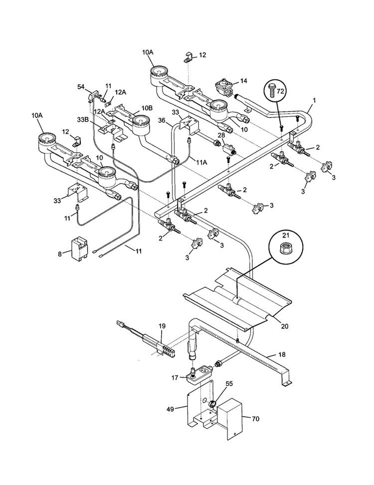 Burner Diagram and Parts List for TGF605WFD5  Tappan Range