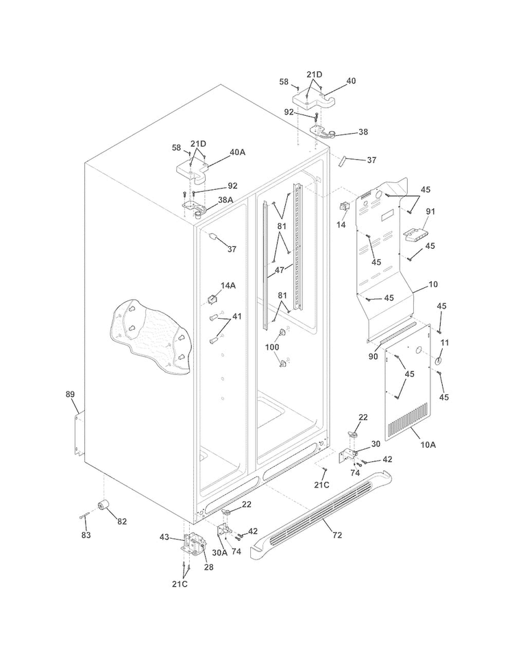 Cabinet Diagram and Parts List for FFHS2622MSR  Frigidaire Refrigerator