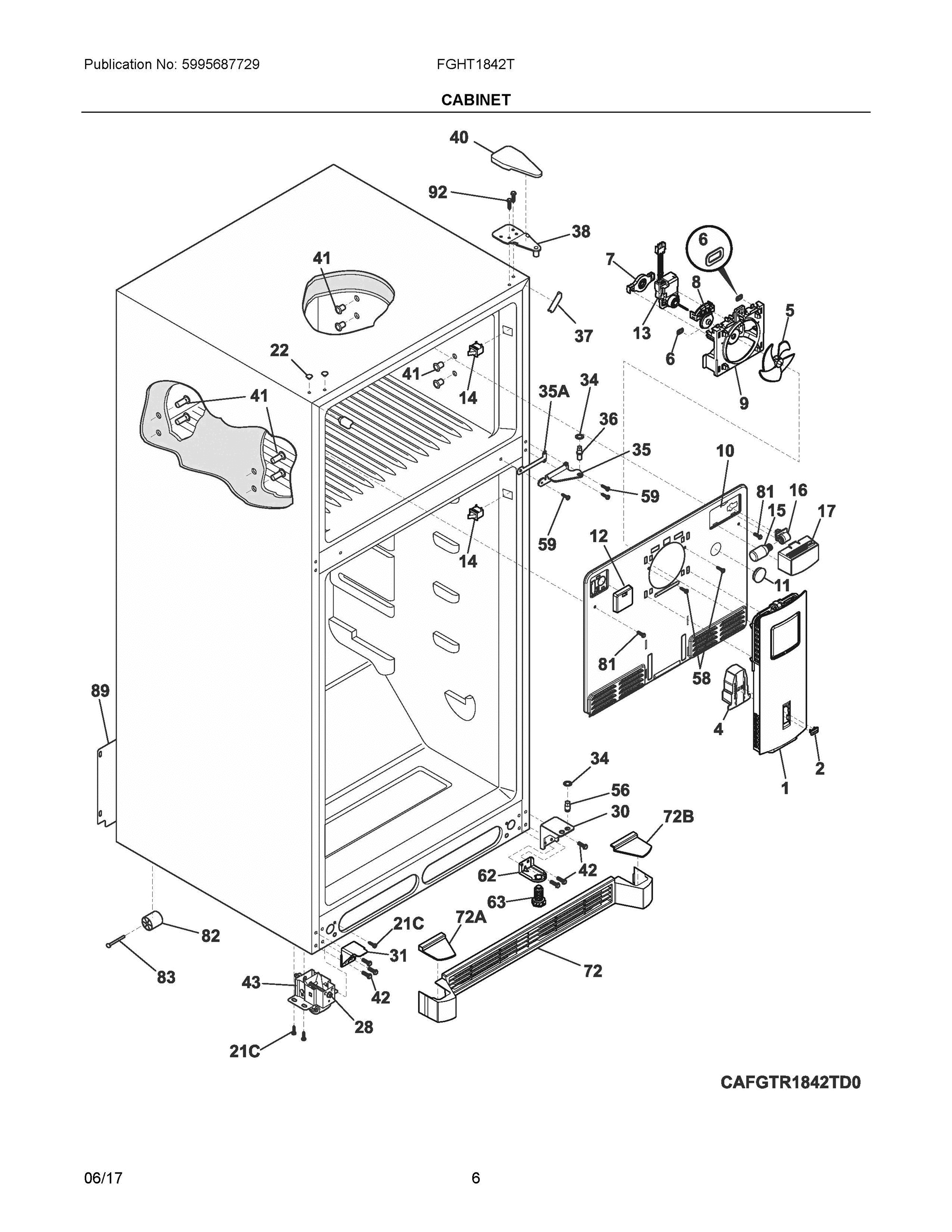 03 - CABINET Diagram and Parts List for FGHT1842TE0  Frigidaire Refrigerator