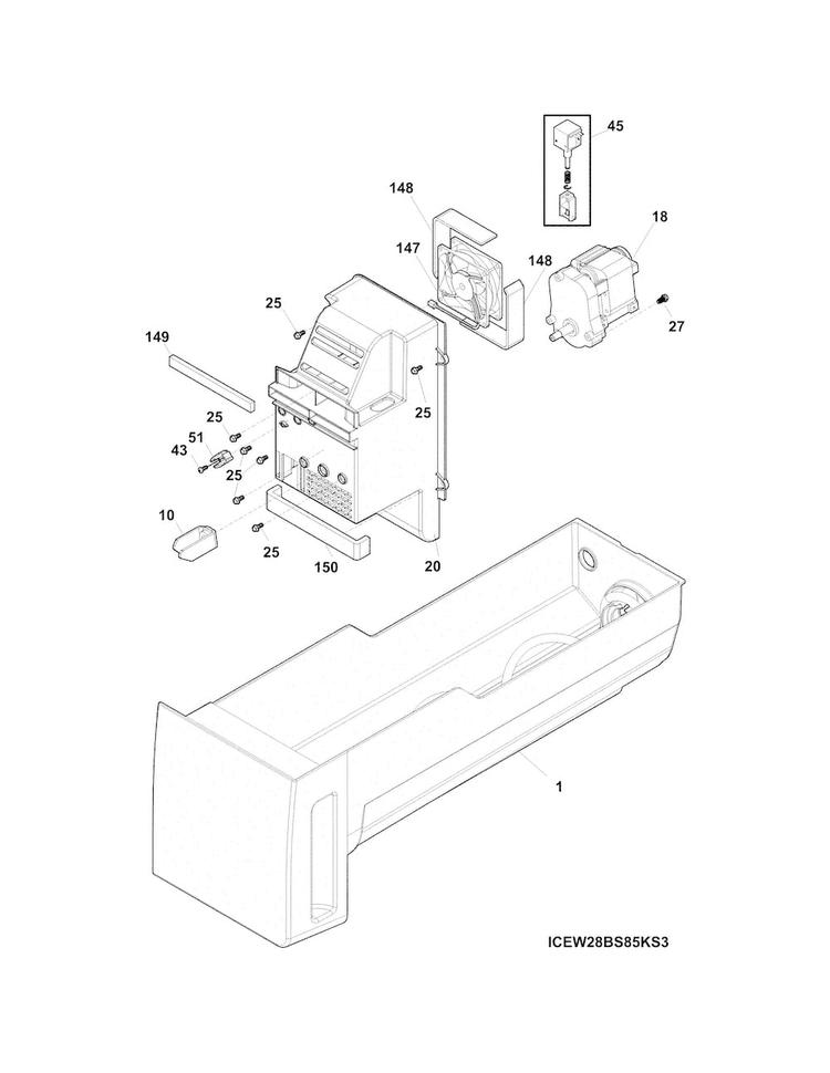 Ice Container Diagram and Parts List for LGHB2867PFGA  Frigidaire Refrigerator