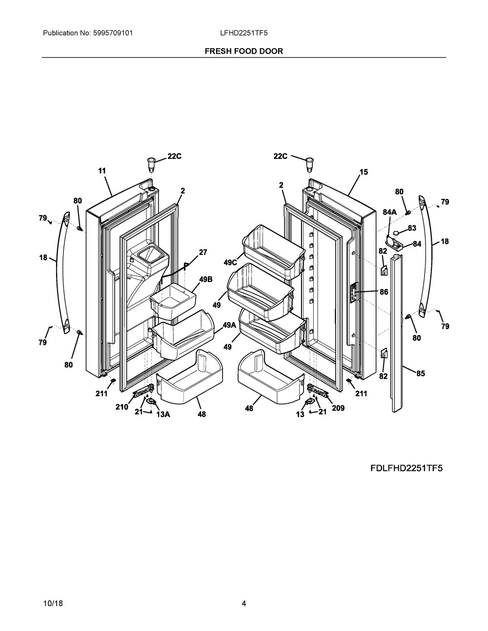 Fresh Food Door Diagram and Parts List for LFHD2251TF5  Frigidaire Refrigerator