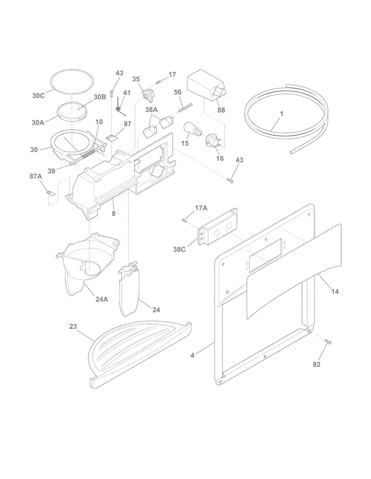Ice & Water Dispenser Diagram and Parts List for FFHS2612LS6  Frigidaire Refrigerator