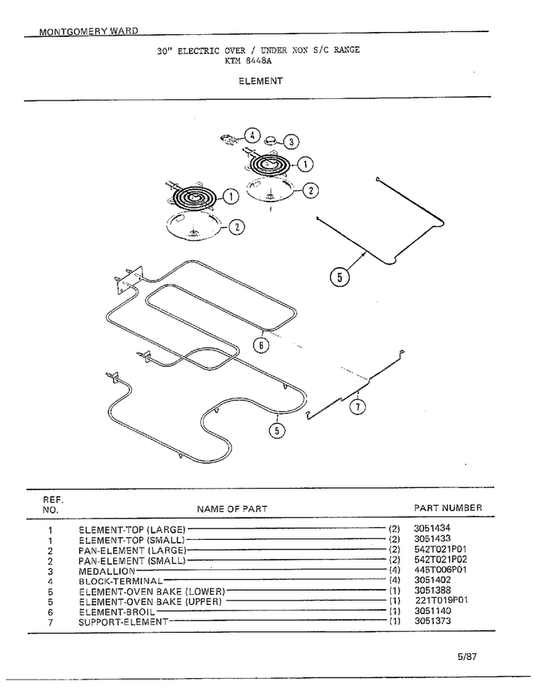 Element Diagram and Parts List for 8448A  Frigidaire Range
