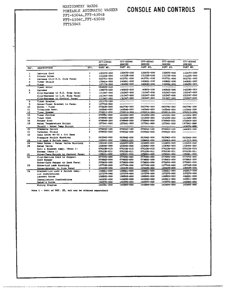 Console And Controls Page 2 Diagram and Parts List for 6504E  Frigidaire Washer