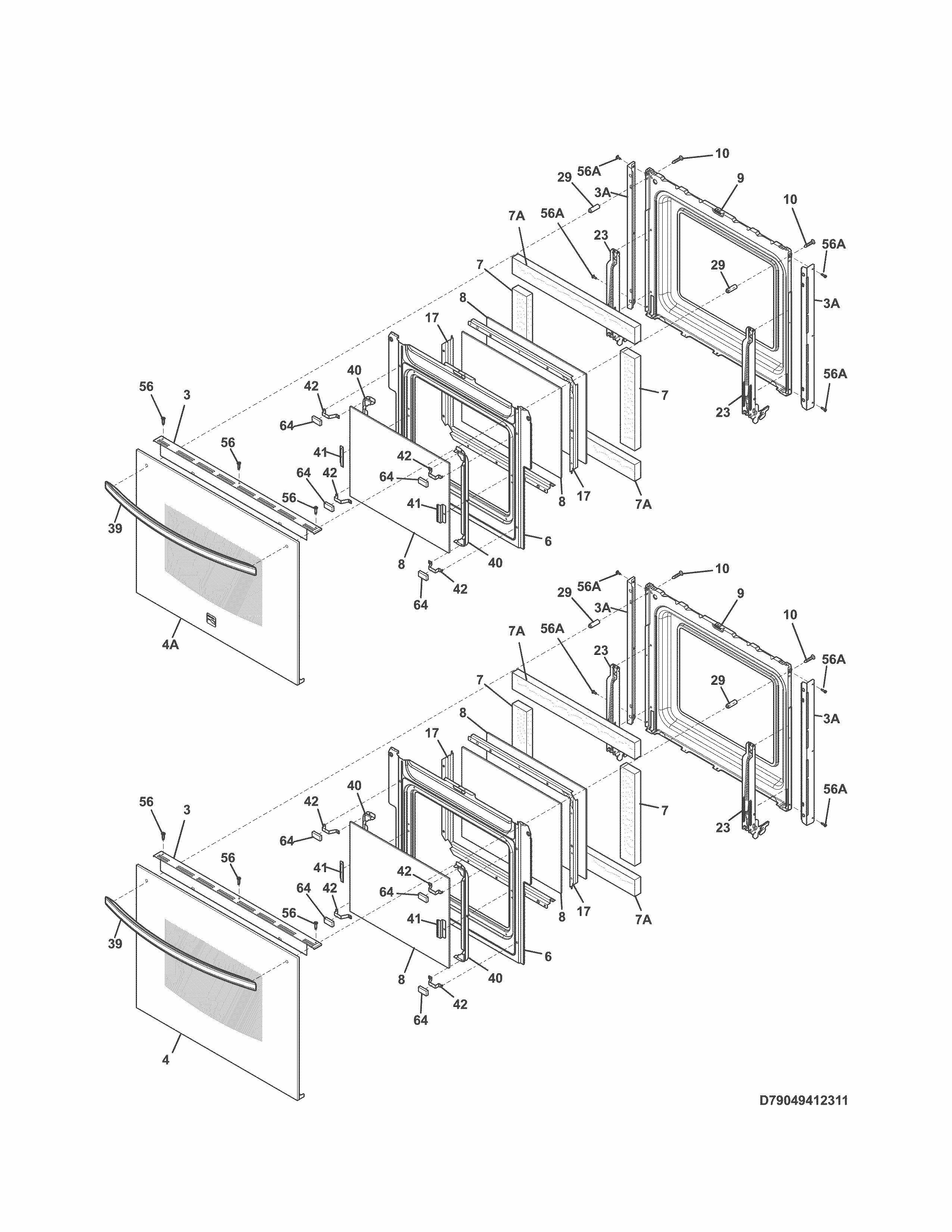 Doors Diagram and Parts List for 79049412313  Kenmore Wall Oven