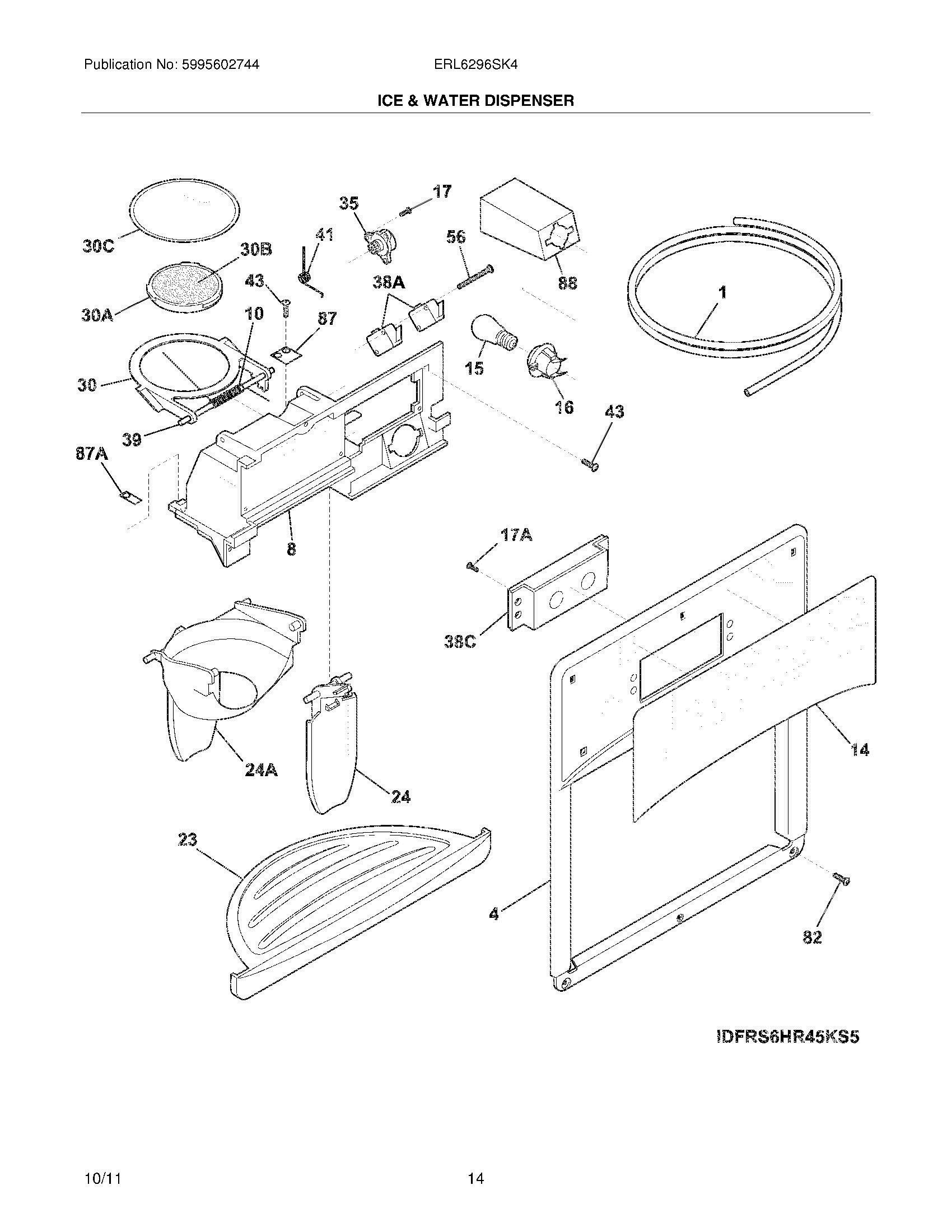 15 - ICE & WATER DISPENSER Diagram and Parts List for ERL6296SK4  Frigidaire Refrigerator