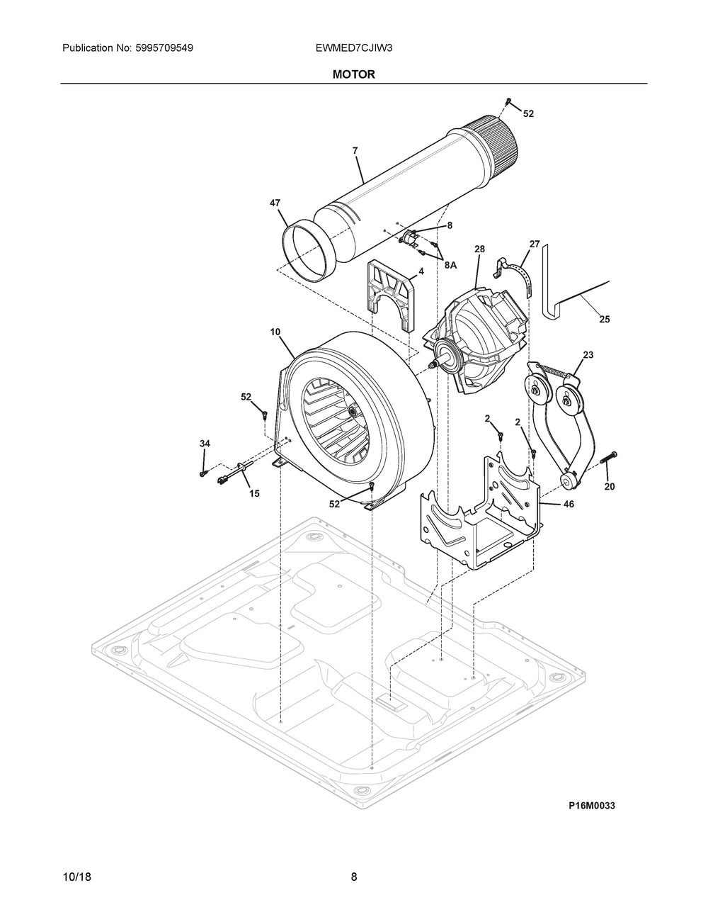 Motor Diagram and Parts List for EWMED7CJIW3  Frigidaire Dryer