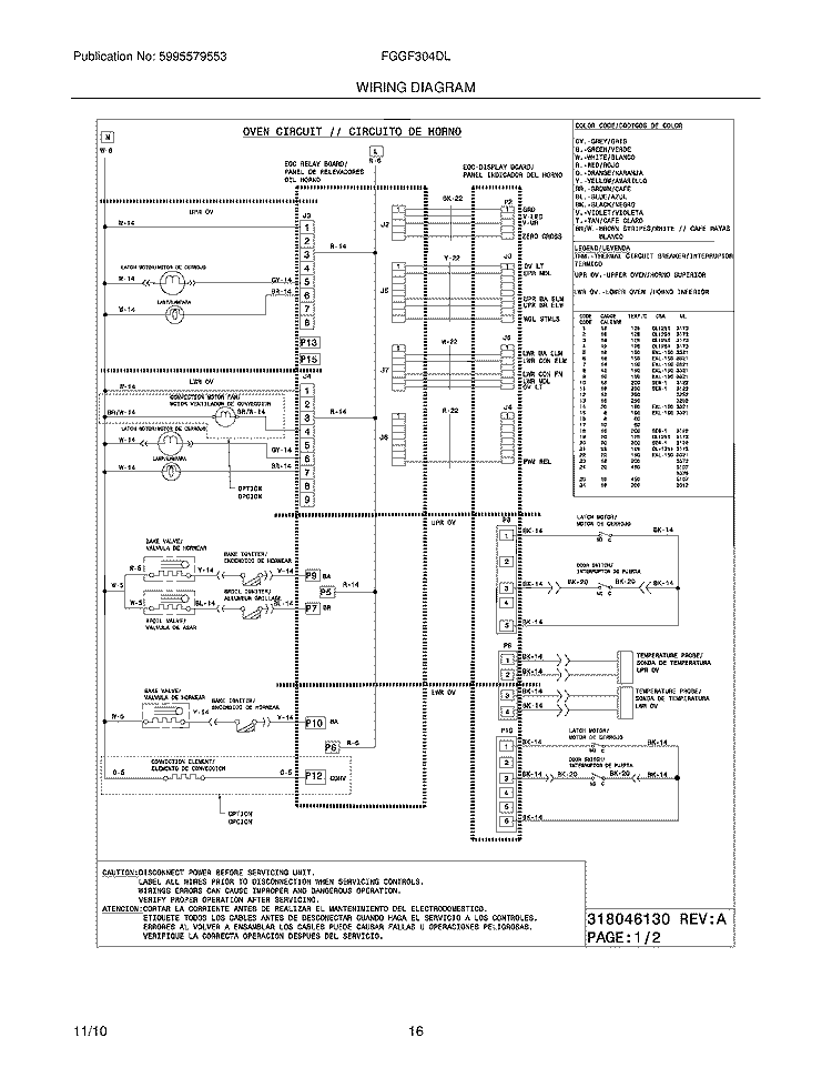 WIRING DIAGRAM Diagram and Parts List for FGGF304DLB1  Frigidaire Range