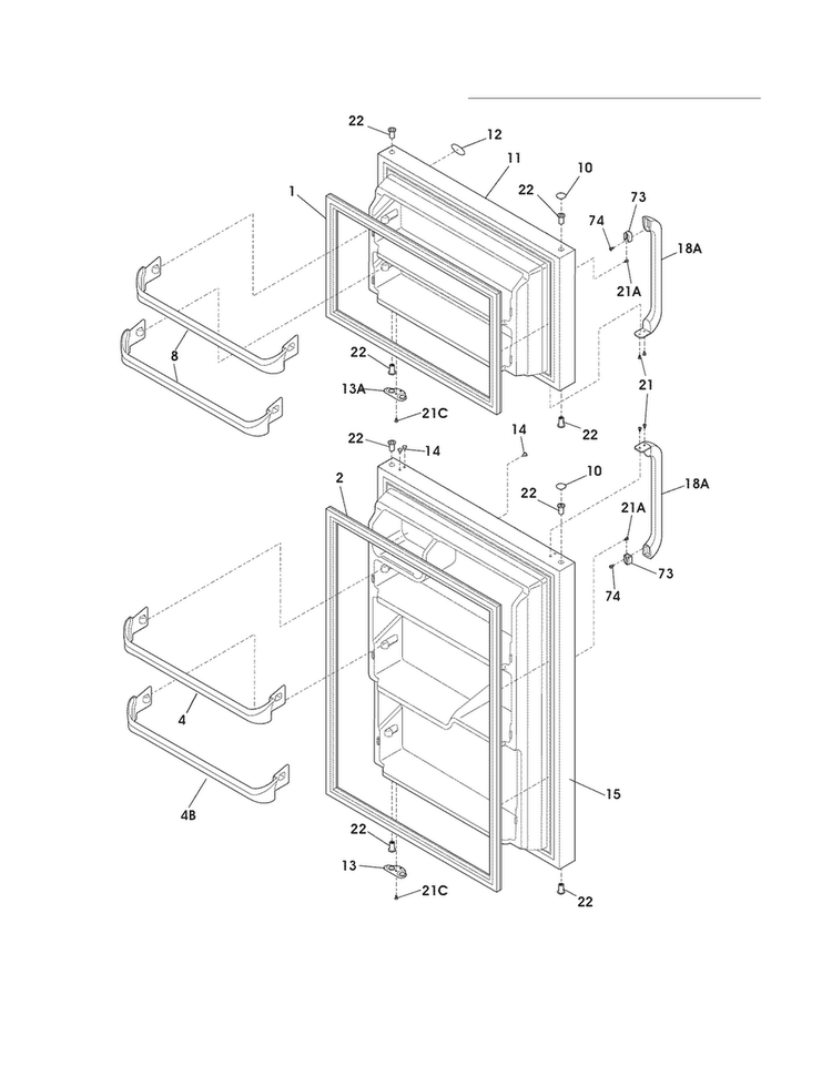 Door Diagram and Parts List for WRT5B1EWD  Westinghouse Refrigerator