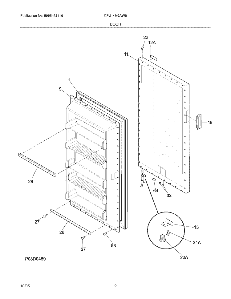 DOOR Diagram and Parts List for CFU14M2AW9  Uni Freezer