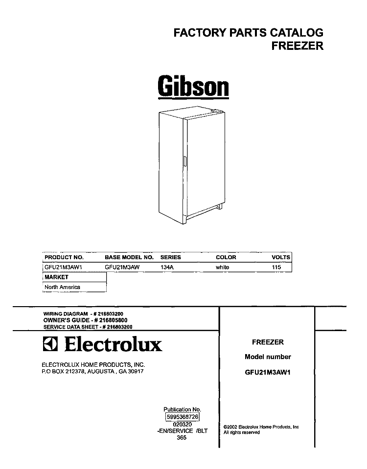 COVER Diagram and Parts List for GFU21M3AW1  Gibson Freezer