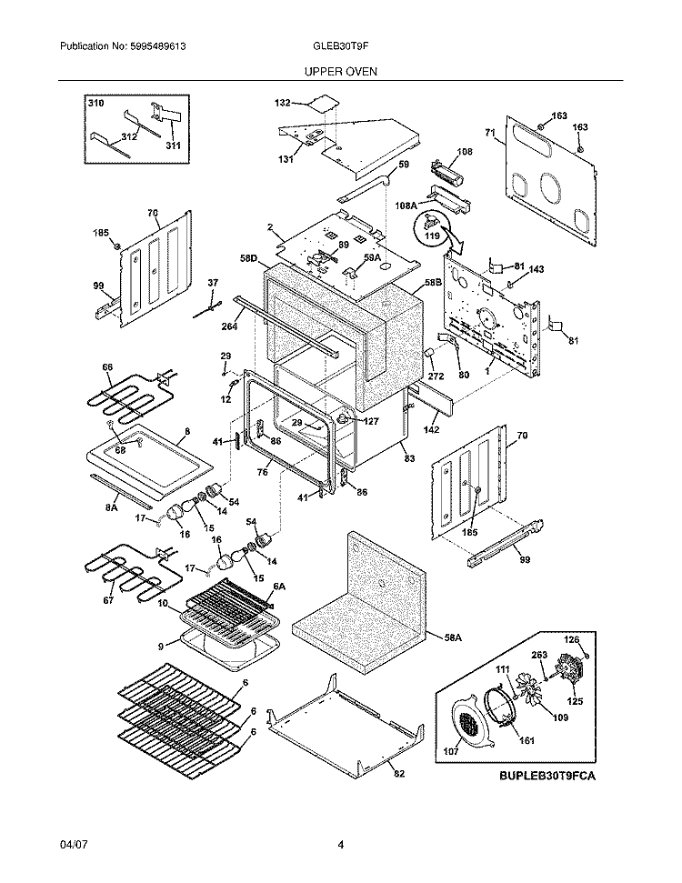 UPPER OVEN Diagram and Parts List for GLEB30T9FQB  Frigidaire Wall Oven