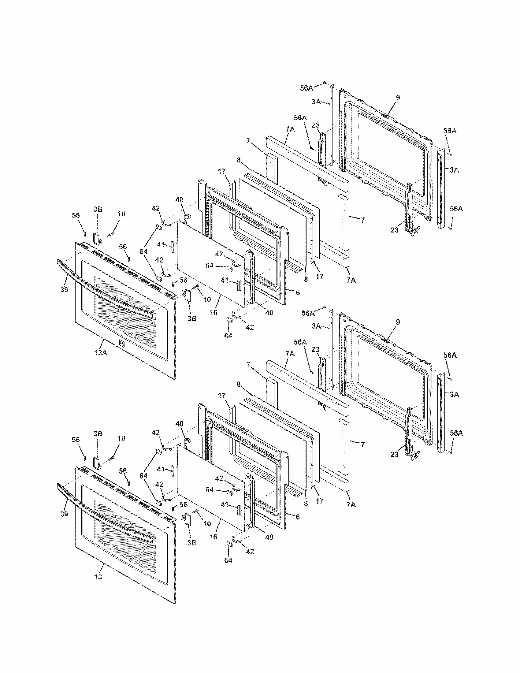 Doors Diagram and Parts List for 79049533311  Kenmore Wall Oven