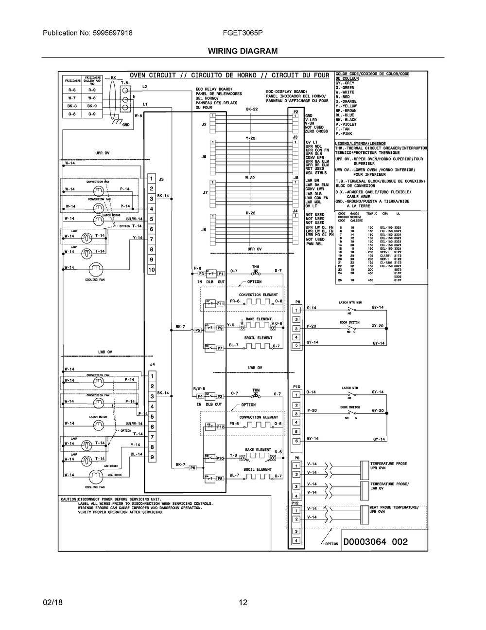 Wiring Diagram Diagram and Parts List for FGET3065PBE  Frigidaire Wall Oven