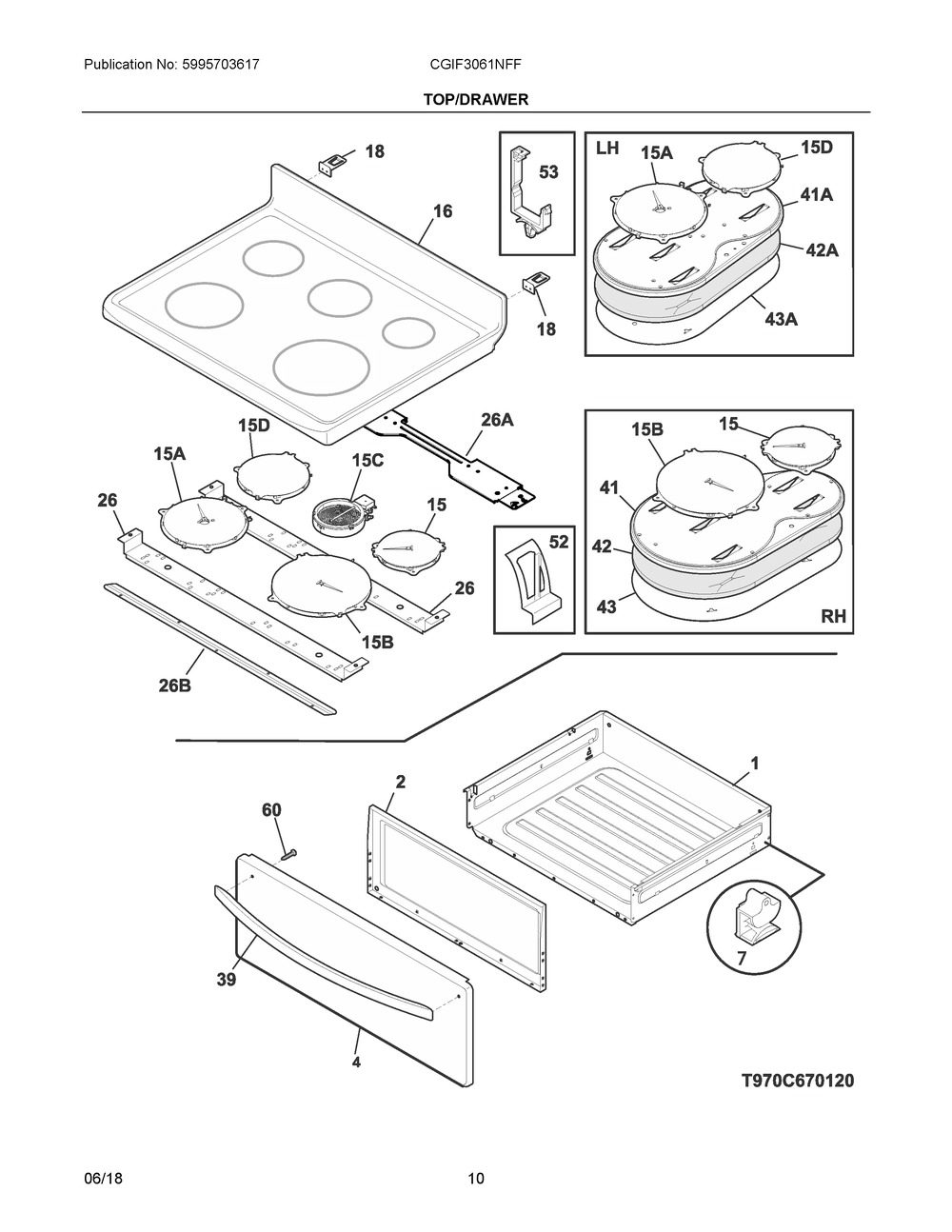 Top/drawer Diagram and Parts List for CGIF3061NFF  Frigidaire Range
