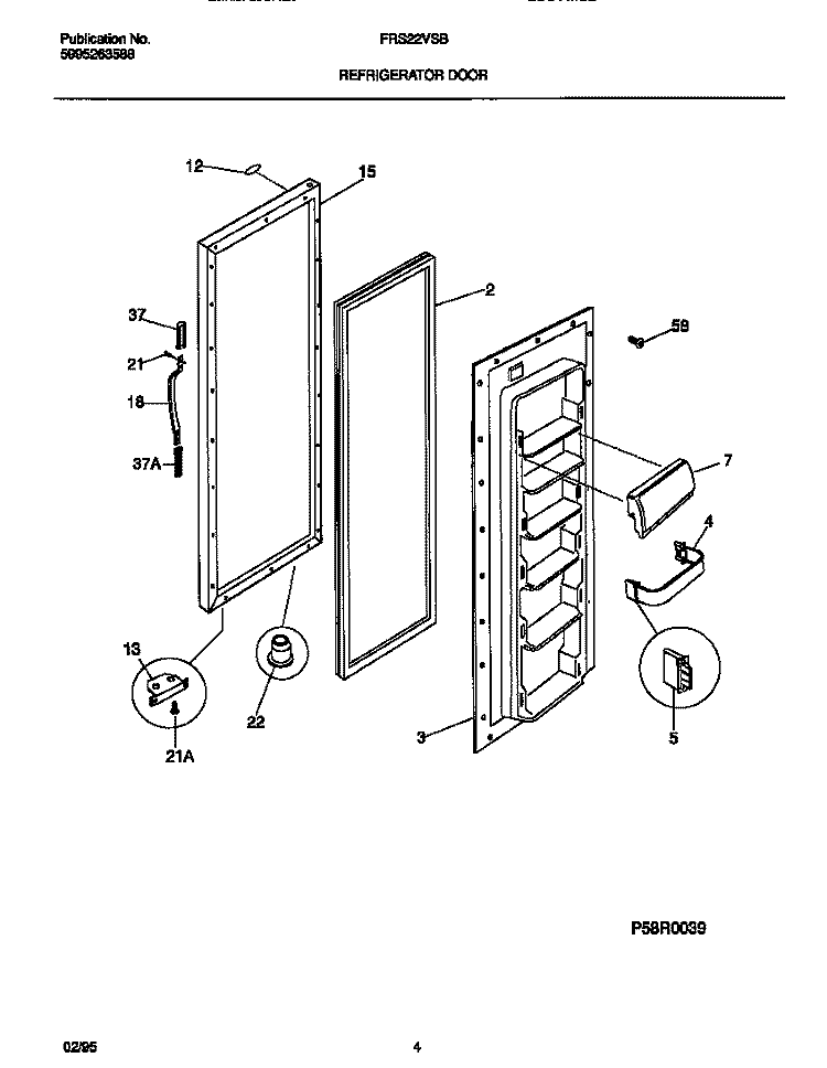 REFRIGERATOR DOOR Diagram and Parts List for FRS22VSBD1  Frigidaire Refrigerator
