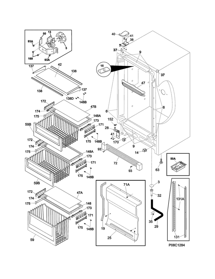 Cabinet Diagram and Parts List for E32AF75JPS2  Electrolux Freezer