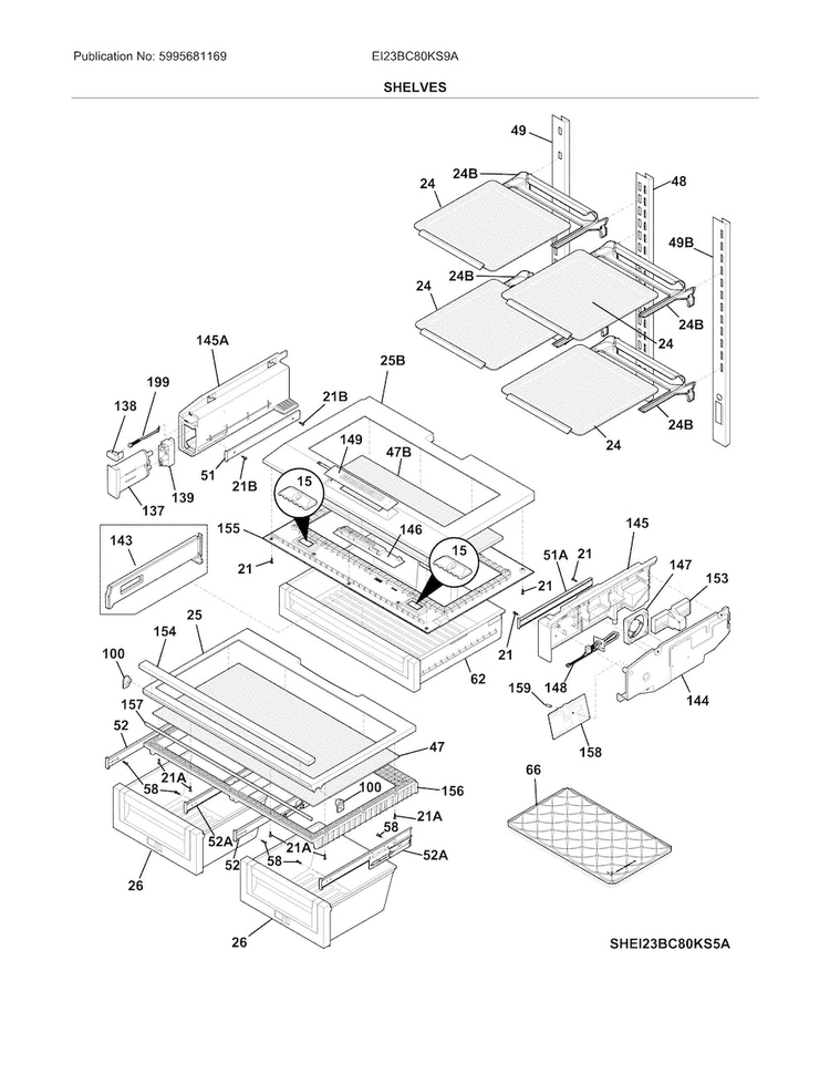 Shelves Diagram and Parts List for EI23BC80KS9A  Electrolux Refrigerator