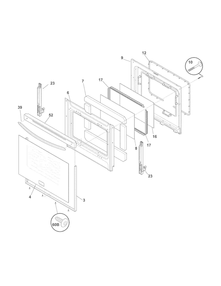Door Diagram and Parts List for FGEF3032MWD  Frigidaire Range