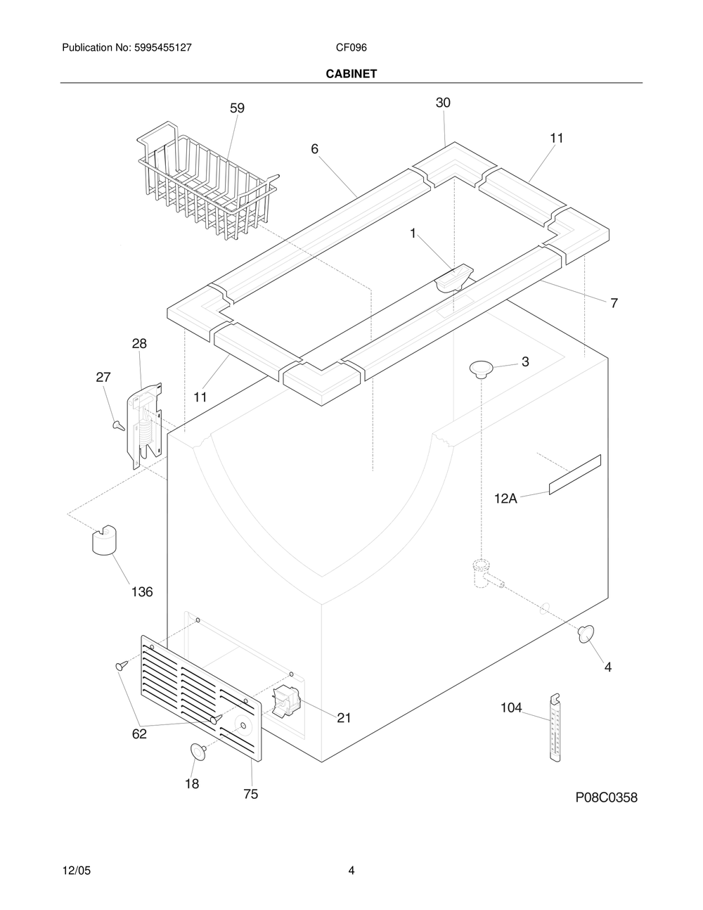 Cabinet Diagram and Parts List for CFO96  Frigidaire Freezer