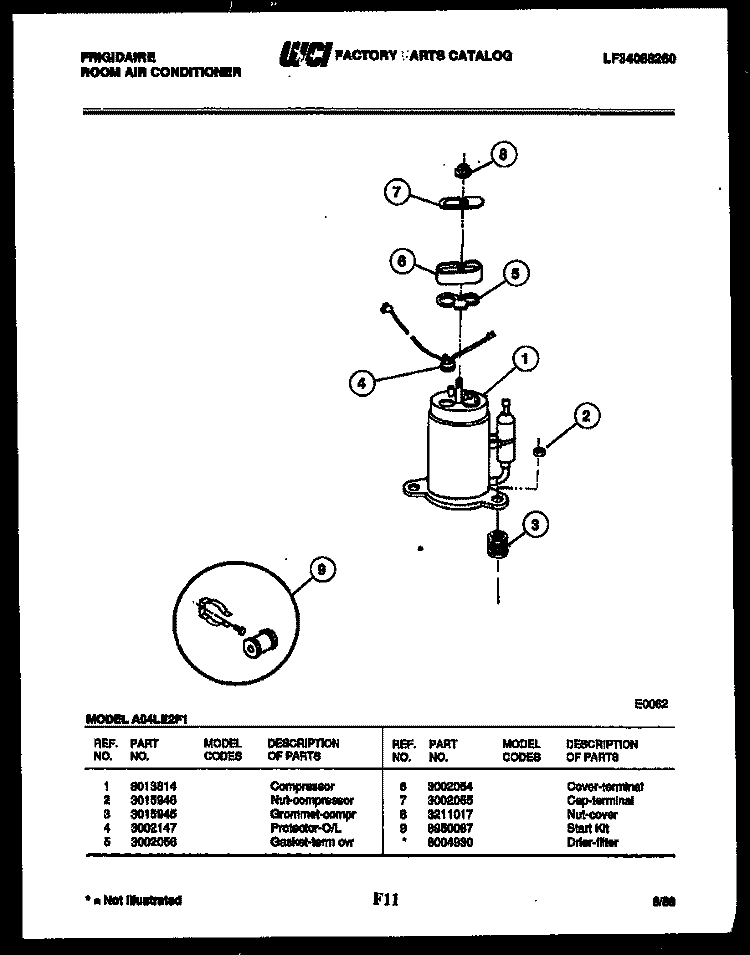 COMPRESSOR PARTS Diagram and Parts List for A04LE2F1  Frigidaire Air Conditioner