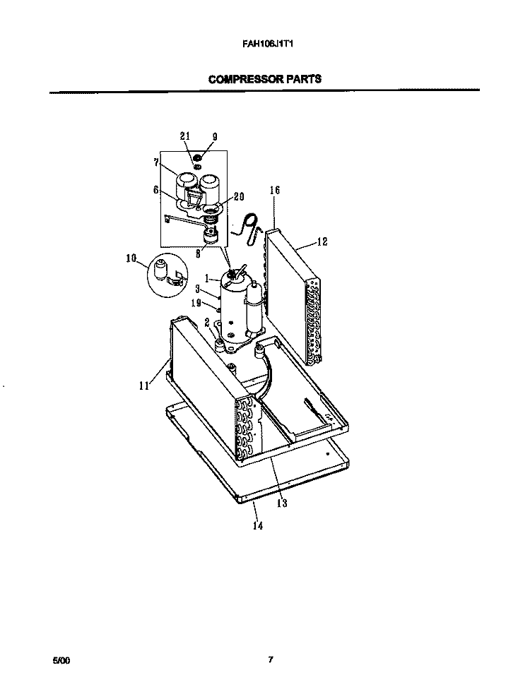 COMPRESSOR PARTS Diagram and Parts List for FAH106J1T1  Frigidaire Air Conditioner
