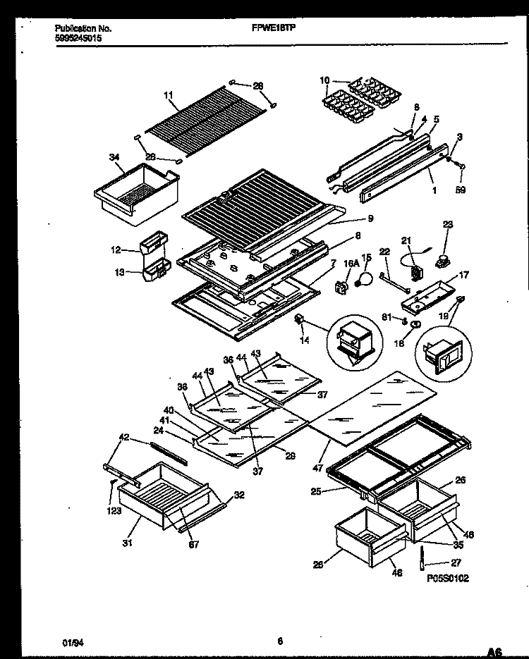 SHELVES AND SUPPORTS Diagram and Parts List for FPWE18TPL1  Frigidaire Refrigerator