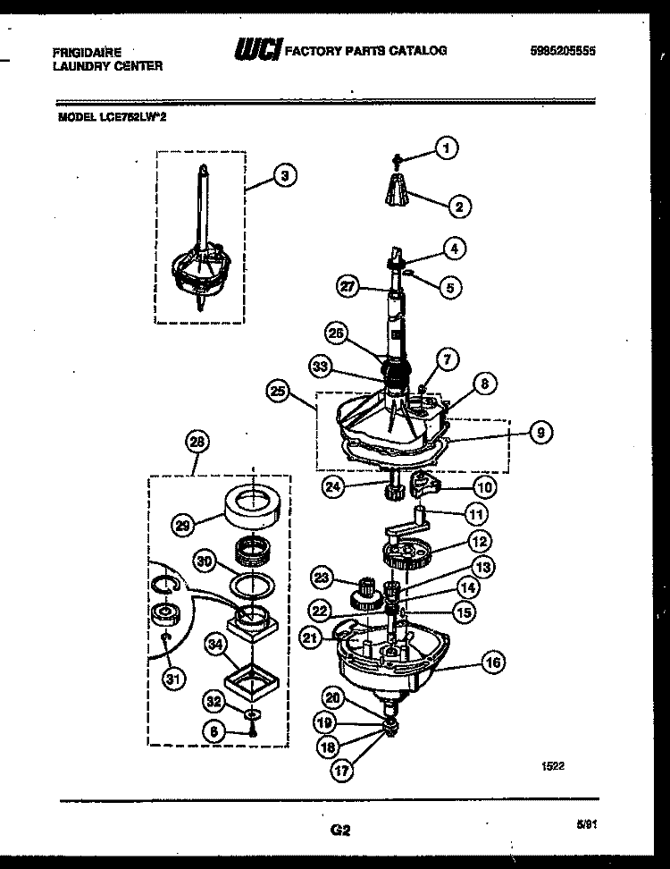 TRANSMISSION PARTS Diagram and Parts List for LCE752LL2  Frigidaire Washer Dryer Combo