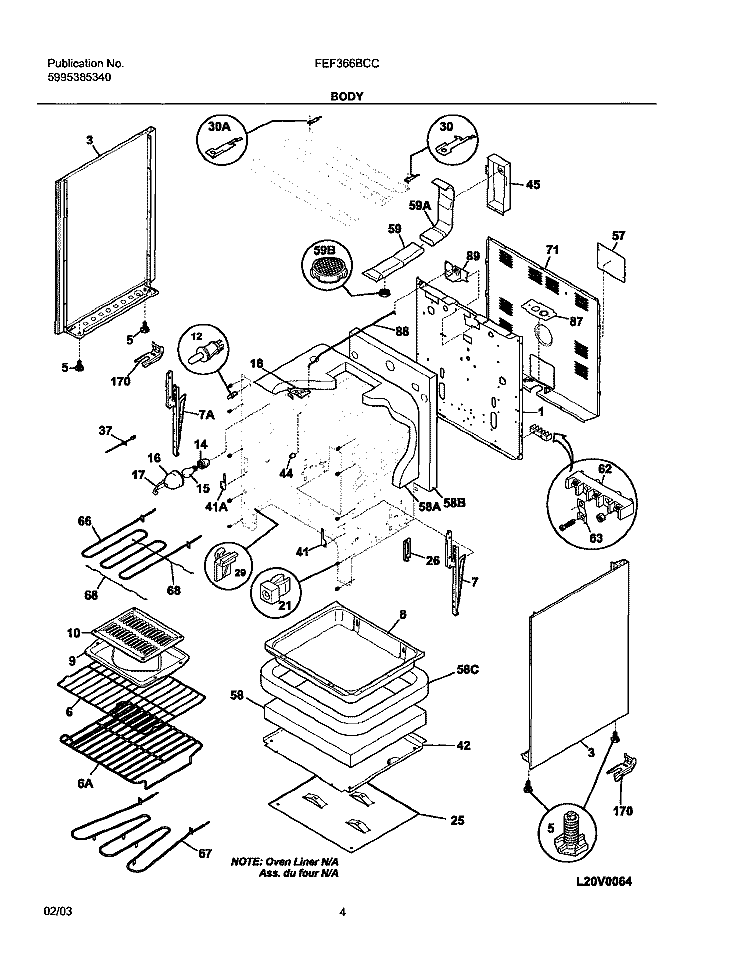 BODY Diagram and Parts List for FEF366BCC  Frigidaire Range