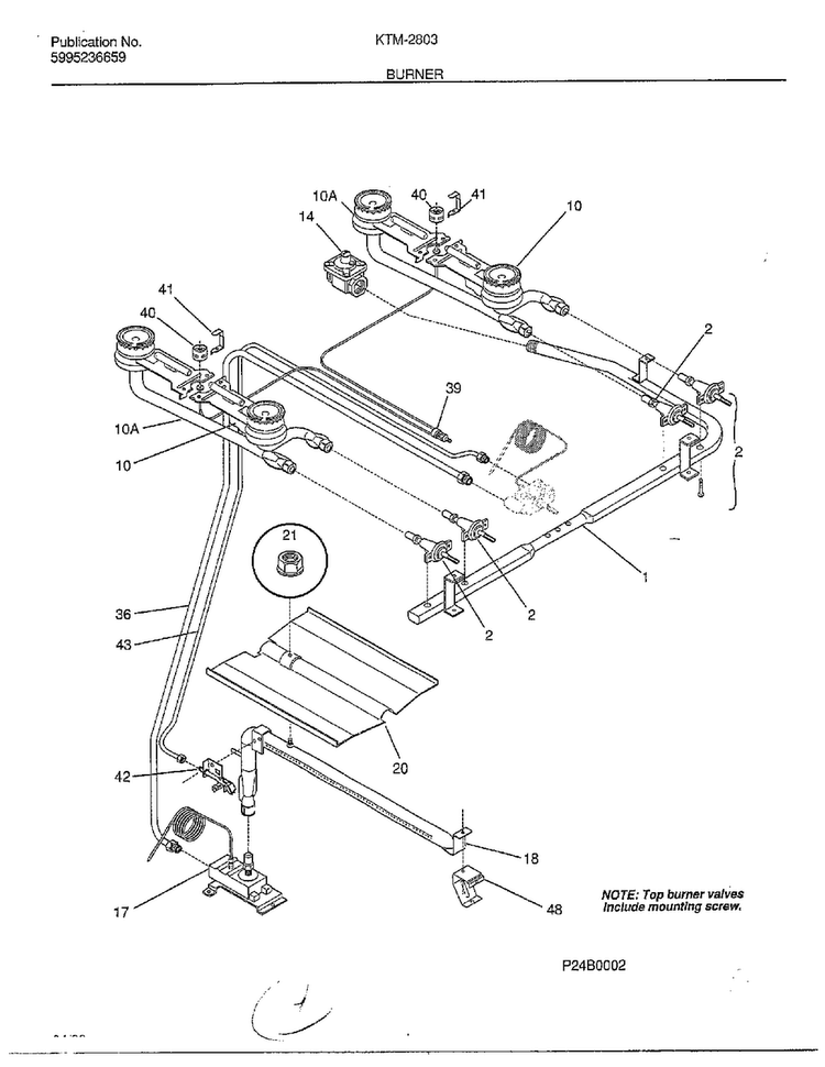 Burner Diagram and Parts List for 2803-80B  Frigidaire Range