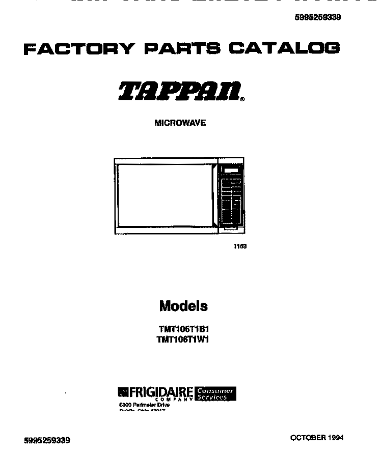 MICROWAVE Diagram and Parts List for TMT106T1W1  Tappan Microwave