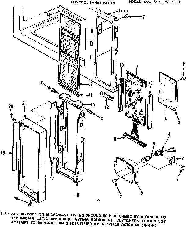 Control Panel Parts Diagram and Parts List for 5649987911  Kenmore Microwave